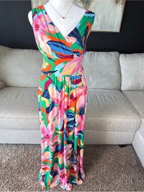 Pappagallo Multicolor Floral Surplice Maxi Dress